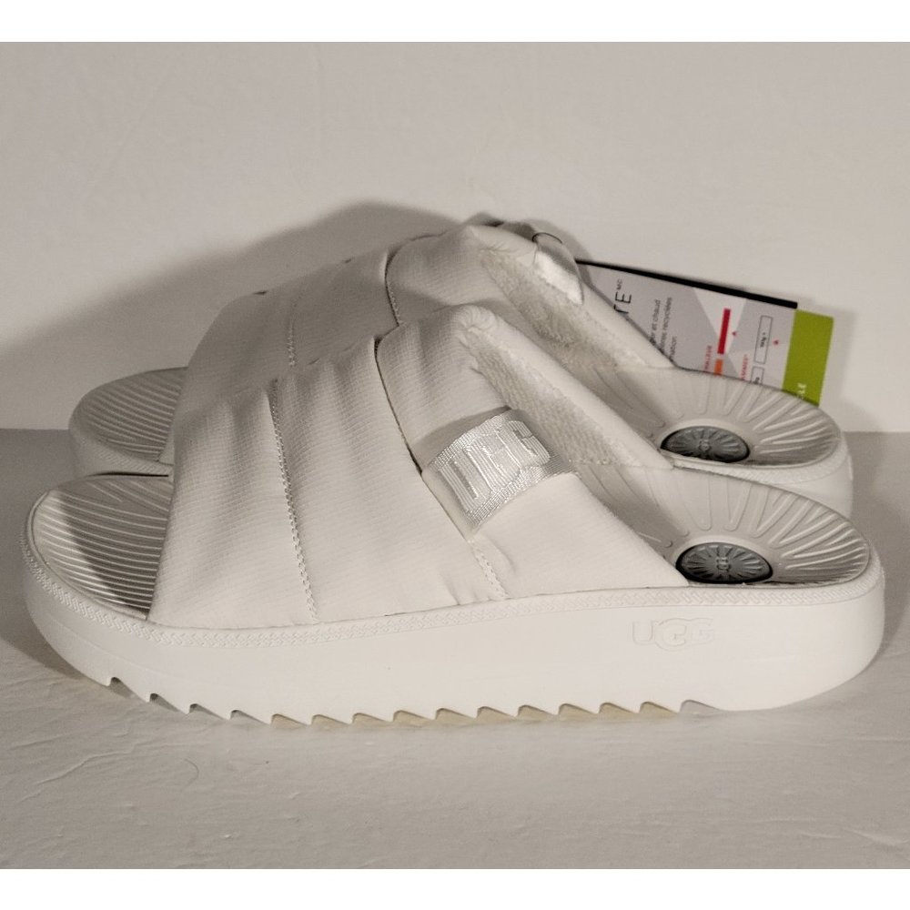 Ugg Maxxer White Woven LOGO Slide Sandal Sugarcane EVA Men's Shoes Sz 11 New